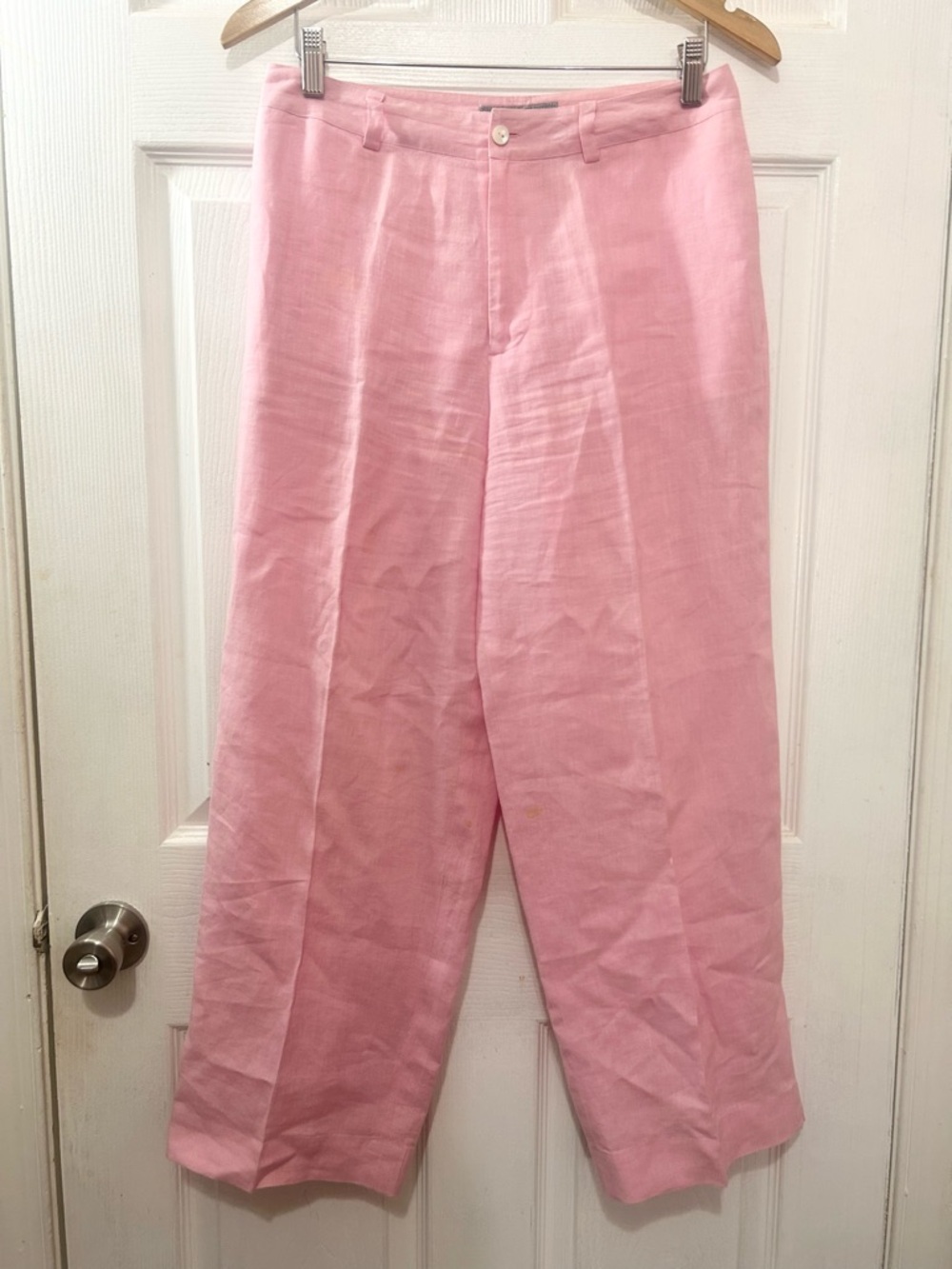 Real Clothes Women's Size 6 Pink 100% Linen Trouser Pants Wide Leg Cropped